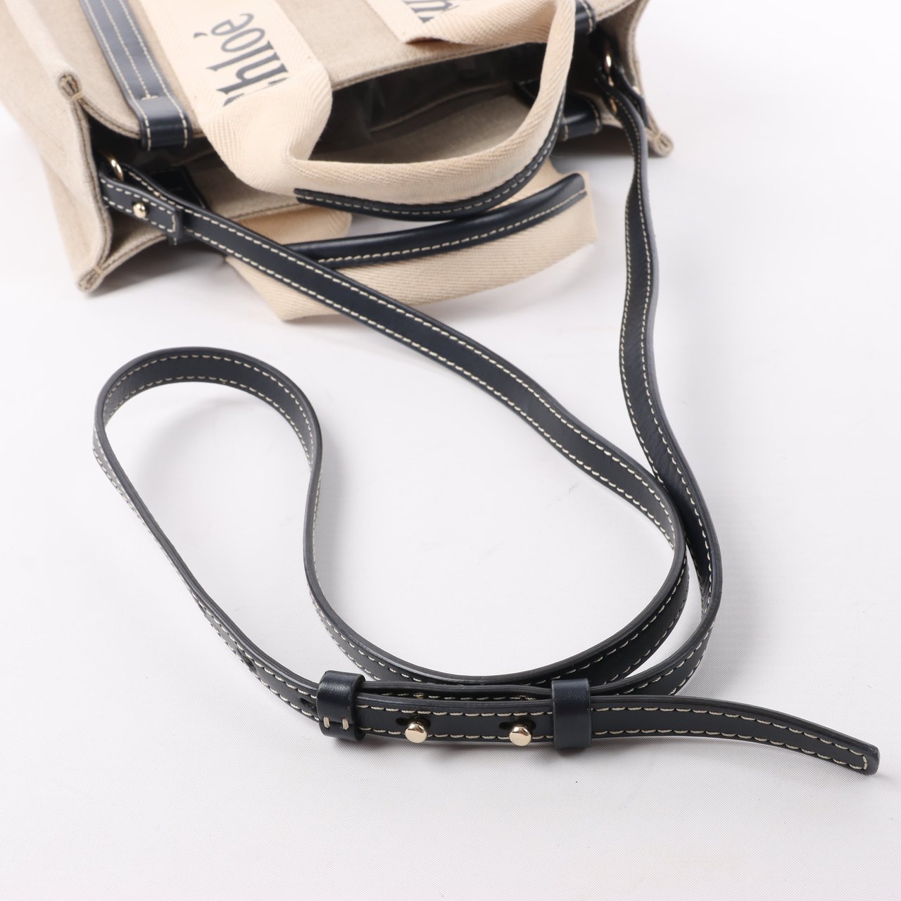 Chloé Chloé Woody Small Canvas & Leather 2Way Handbag in Beige x Black Beige