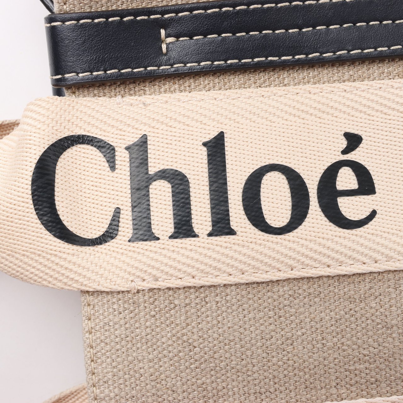 Chloé Chloé Woody Small Canvas & Leather 2Way Handbag in Beige x Black Beige