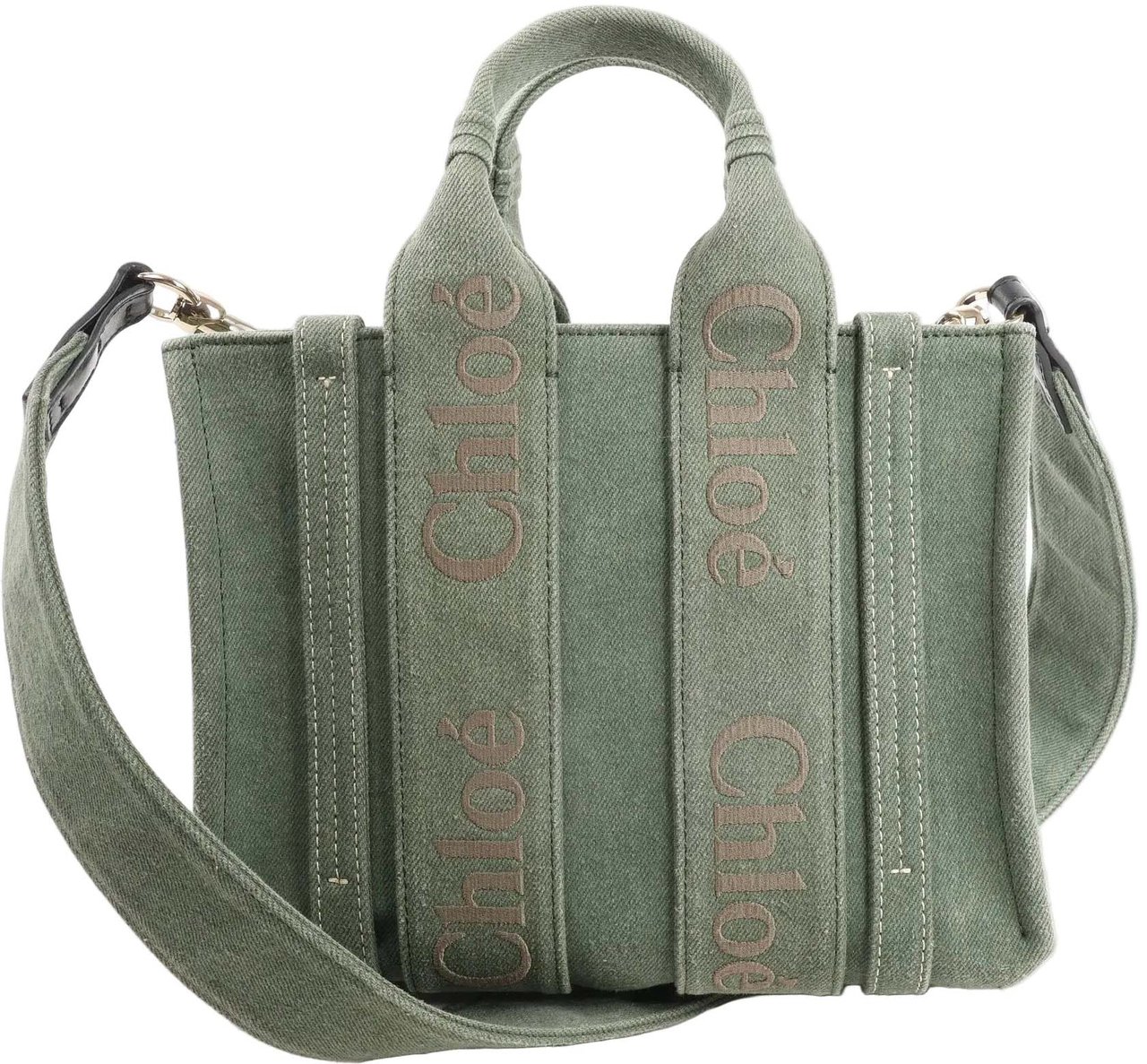 Chloé Chloé Woody Small Canvas 2Way Handbag in Green Groen