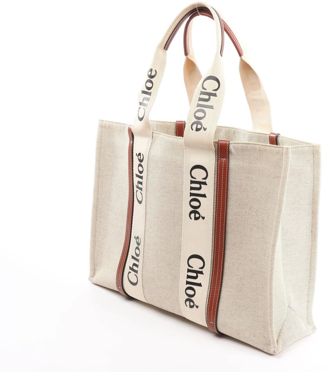Chloé CHLOE Woody Large Canvas & Leather Tote Shoulder bag in Beige x Brown Beige