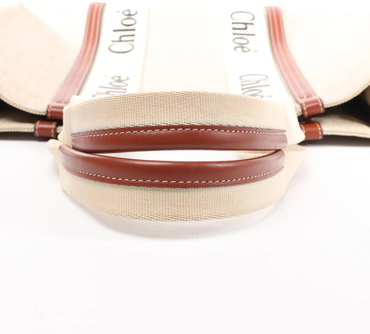 Chloé CHLOE Woody Large Canvas & Leather Tote Shoulder bag in Beige x Brown Beige