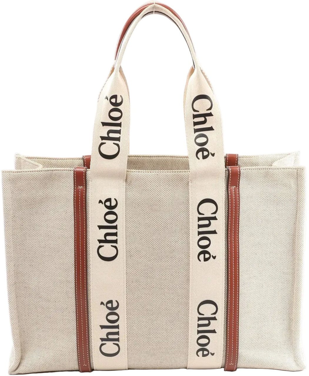 Chloé CHLOE Woody Large Canvas & Leather Tote Shoulder bag in Beige x Brown Beige