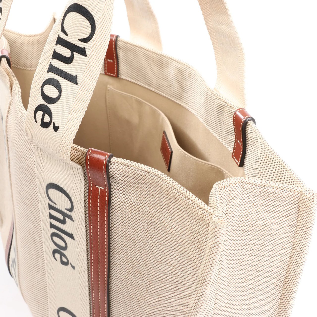 Chloé CHLOE Woody Large Canvas & Leather Tote Shoulder bag in Beige x Brown Beige