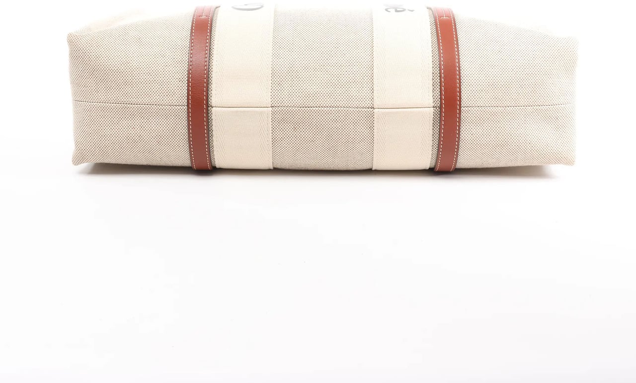 Chloé CHLOE Woody Large Canvas & Leather Tote Shoulder bag in Beige x Brown Beige