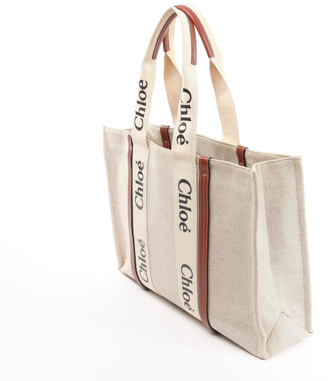 Chloé CHLOE Woody Large Canvas & Leather Tote Shoulder bag in Beige x Brown Beige
