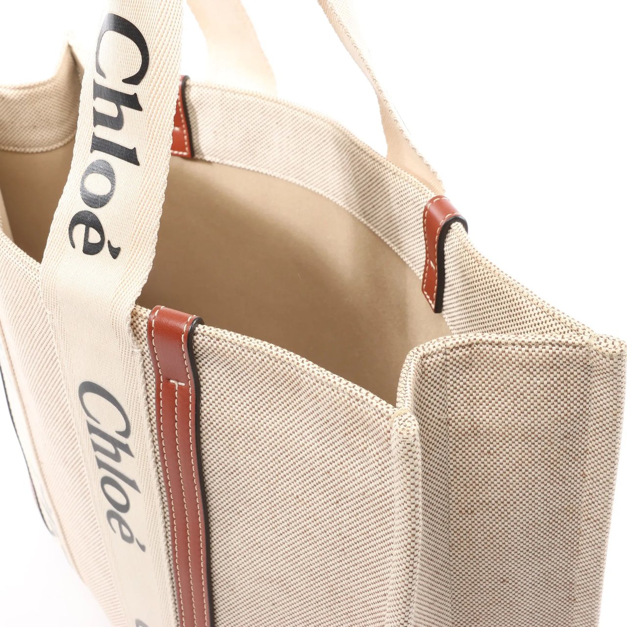 Chloé CHLOE Woody Large Canvas & Leather Tote Shoulder bag in Beige x Brown Beige