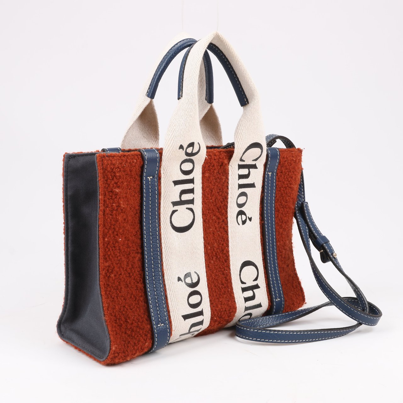 Chloé Chloé Woody Small Wool & Leather 2Way Crossbody Bag in Brown Divers