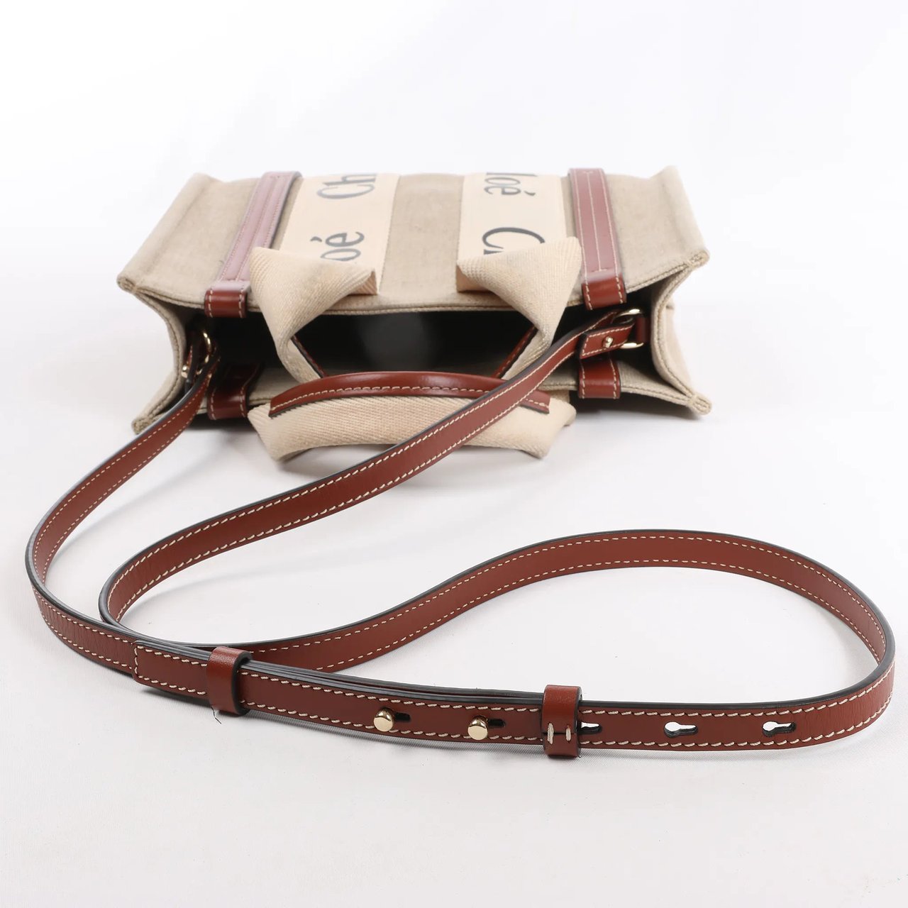 Chloé Chloé Woody Small Canvas & Leather 2Way Handbag in Beige x Brown Divers