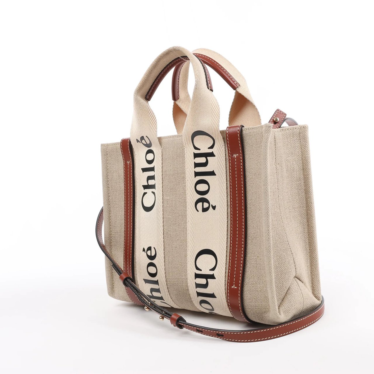 Chloé Chloé Woody Small Canvas & Leather 2Way Handbag in Beige x Brown Divers