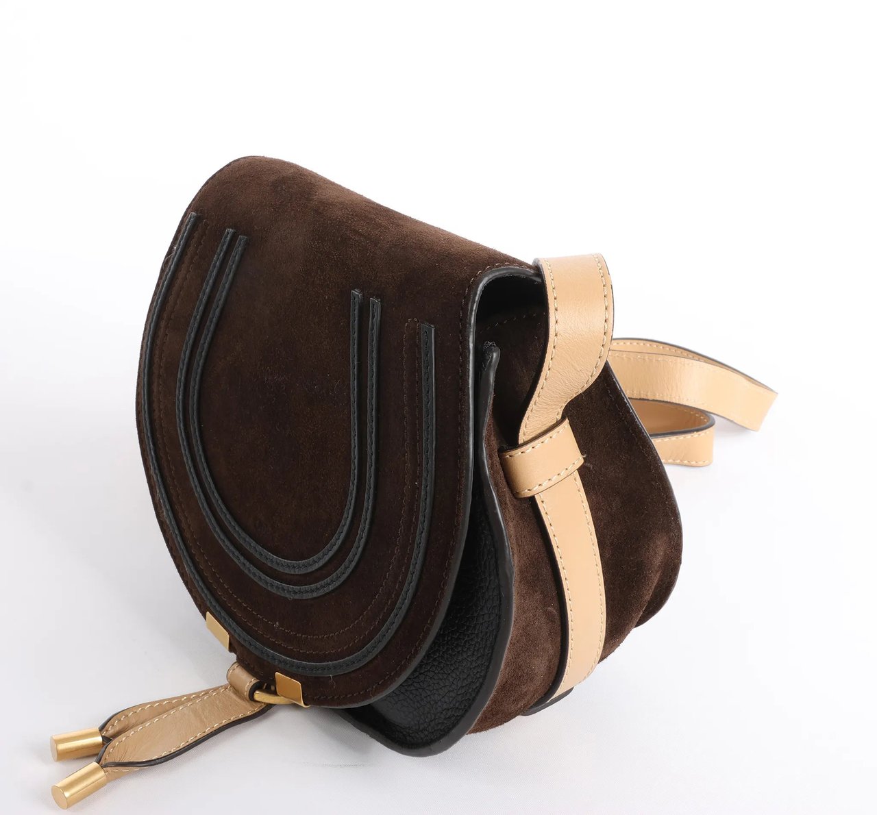 Chloé Chloe Marcie Mini Suede x Leather Crossbody Bag in Brown Bruin