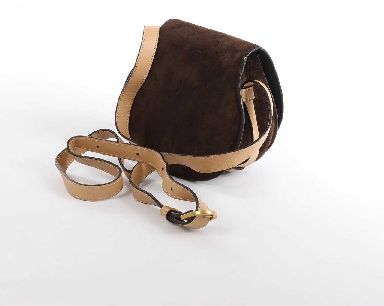 Chloé Chloe Marcie Mini Suede x Leather Crossbody Bag in Brown Bruin