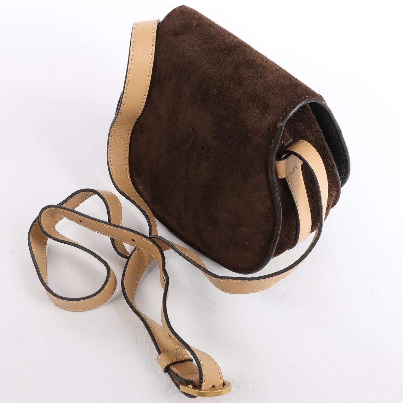 Chloé Chloe Marcie Mini Suede x Leather Crossbody Bag in Brown Bruin