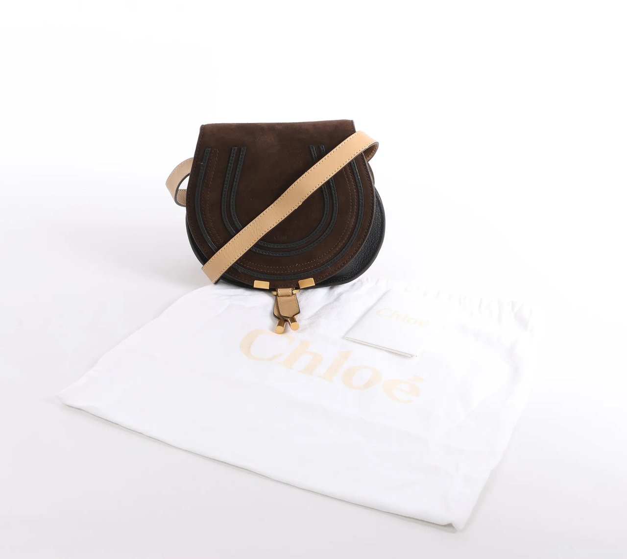 Chloé Chloe Marcie Mini Suede x Leather Crossbody Bag in Brown Bruin
