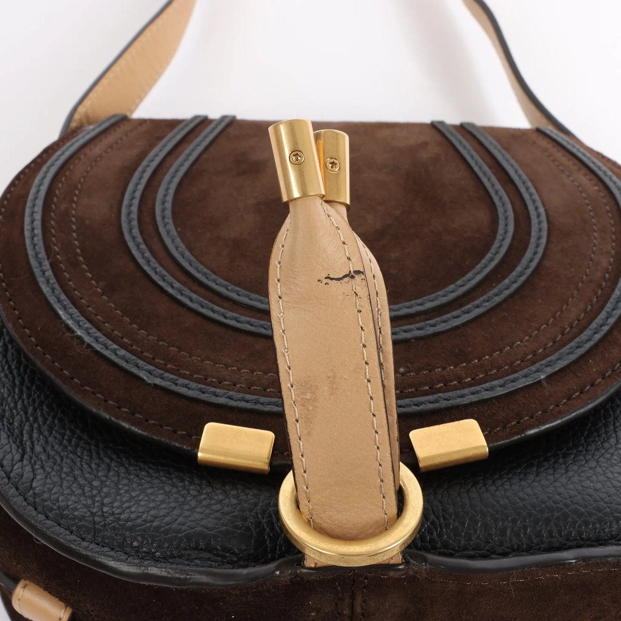 Chloé Chloe Marcie Mini Suede x Leather Crossbody Bag in Brown Bruin