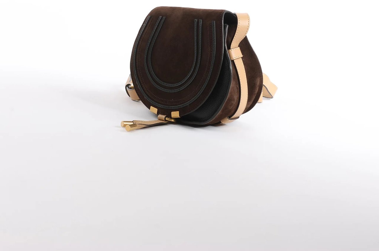 Chloé Chloe Marcie Mini Suede x Leather Crossbody Bag in Brown Bruin