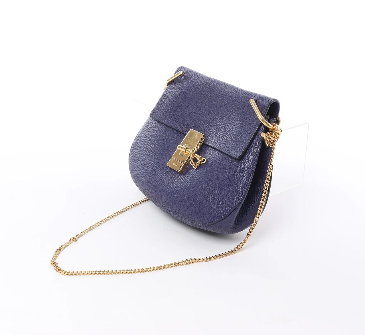 Chloé Chloe Drew Leather Chain Crossbody Bag in Navy Blue Navy