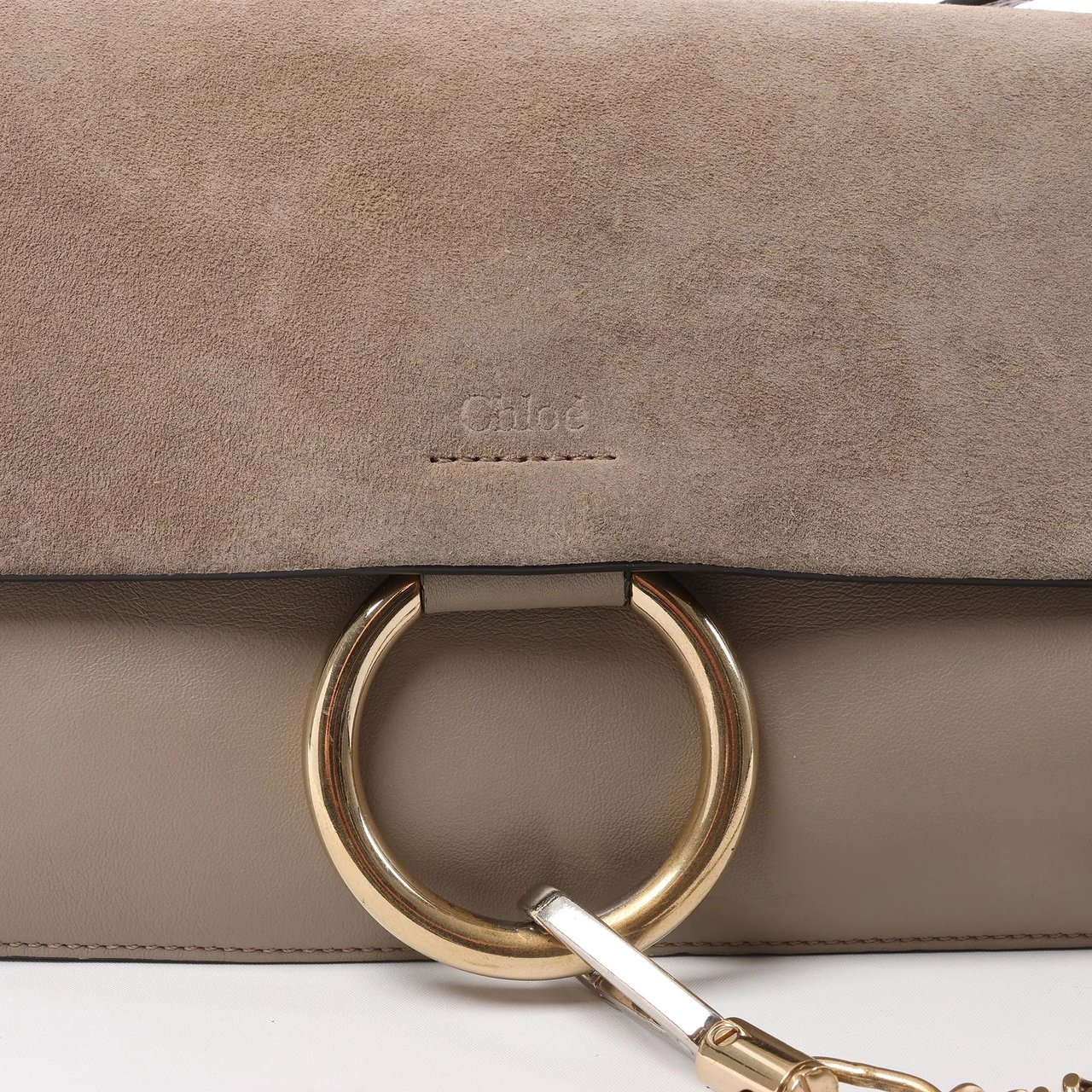 Chloé Chloe Faye Suede x Leather Crossbody bag in Beige Beige