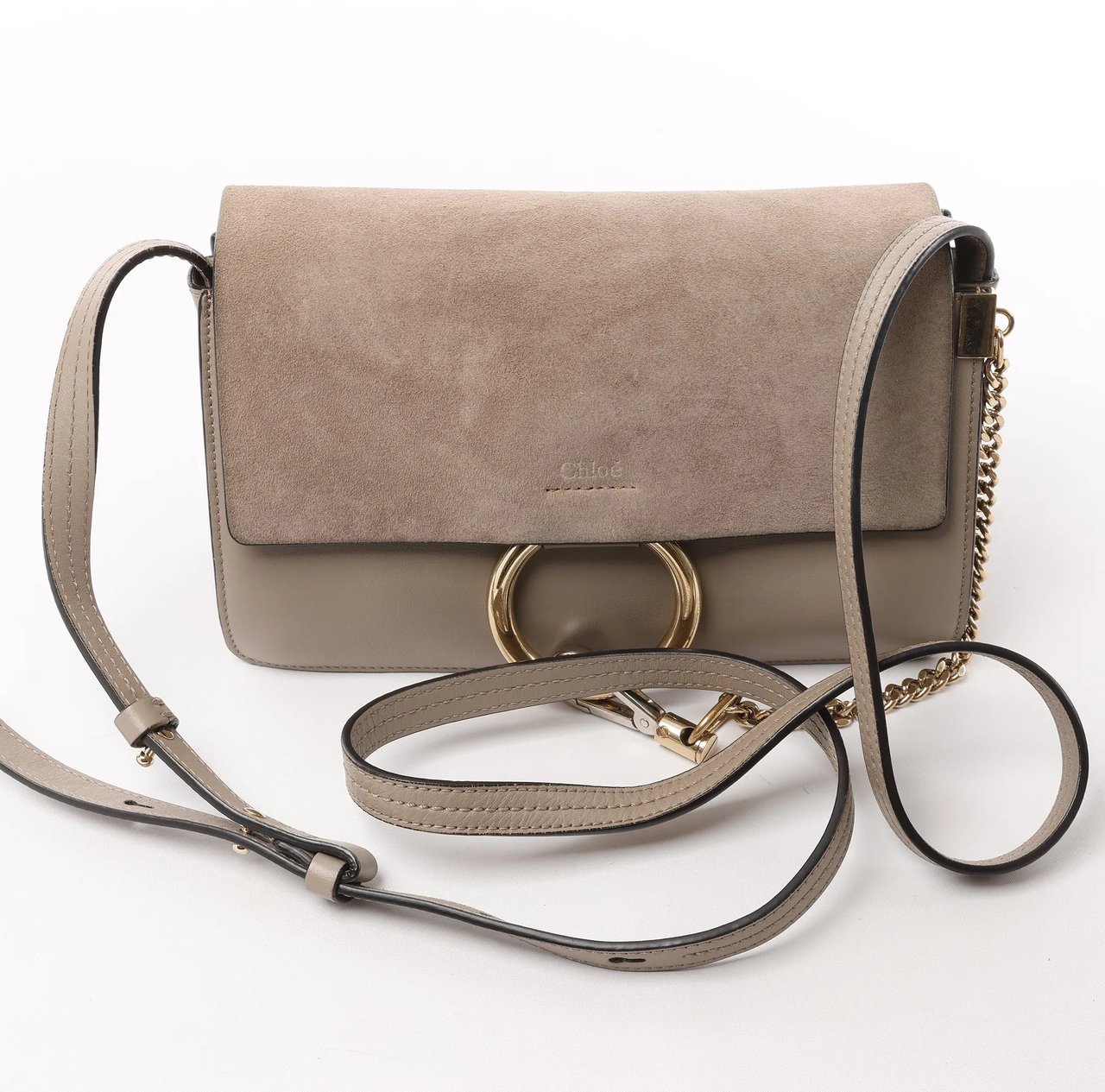Chloé Chloe Faye Suede x Leather Crossbody bag in Beige Beige