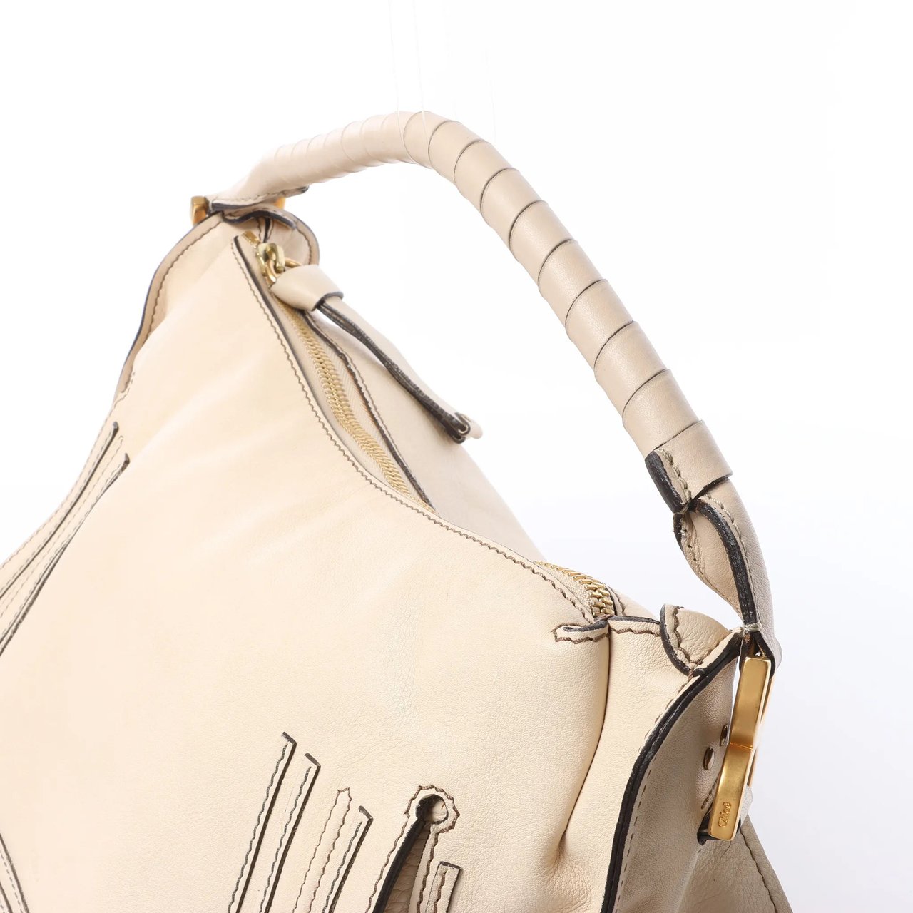 Chloé Chloe Marcie Leather Hobo Handbag in Beige Beige