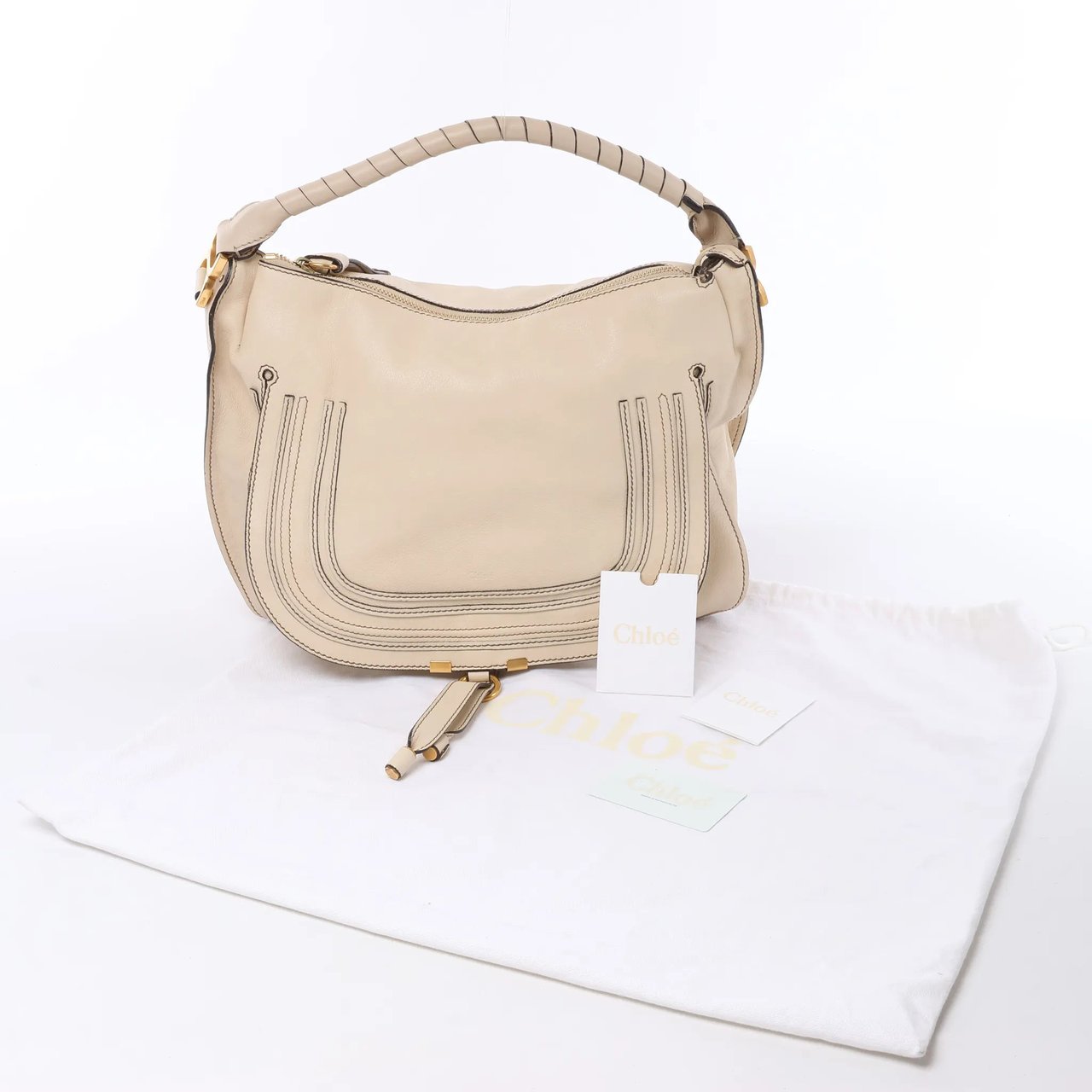 Chloé Chloe Marcie Leather Hobo Handbag in Beige Beige