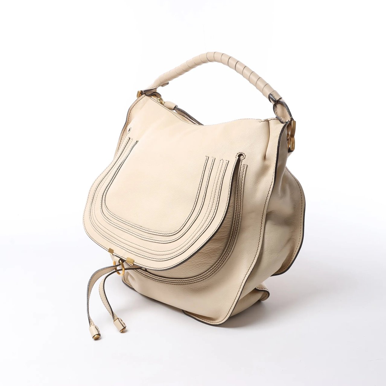 Chloé Chloe Marcie Leather Hobo Handbag in Beige Beige