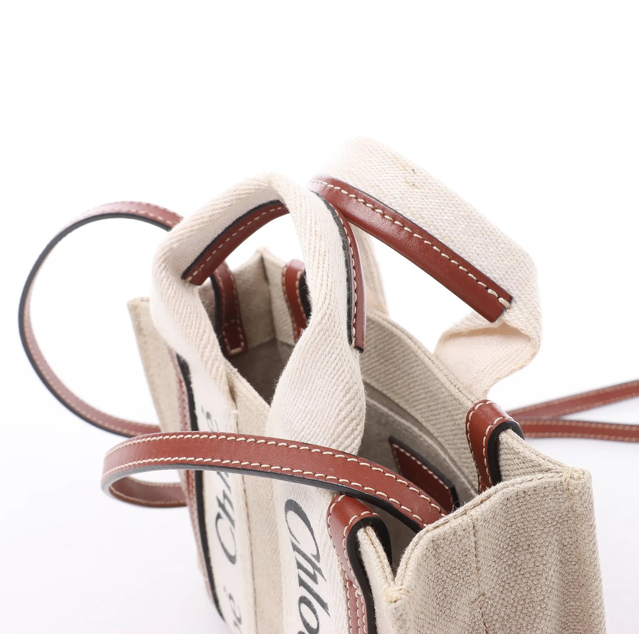 Chloé Woody Nano Canvas & Leather 2Way Handbag in Beige x Brown Divers