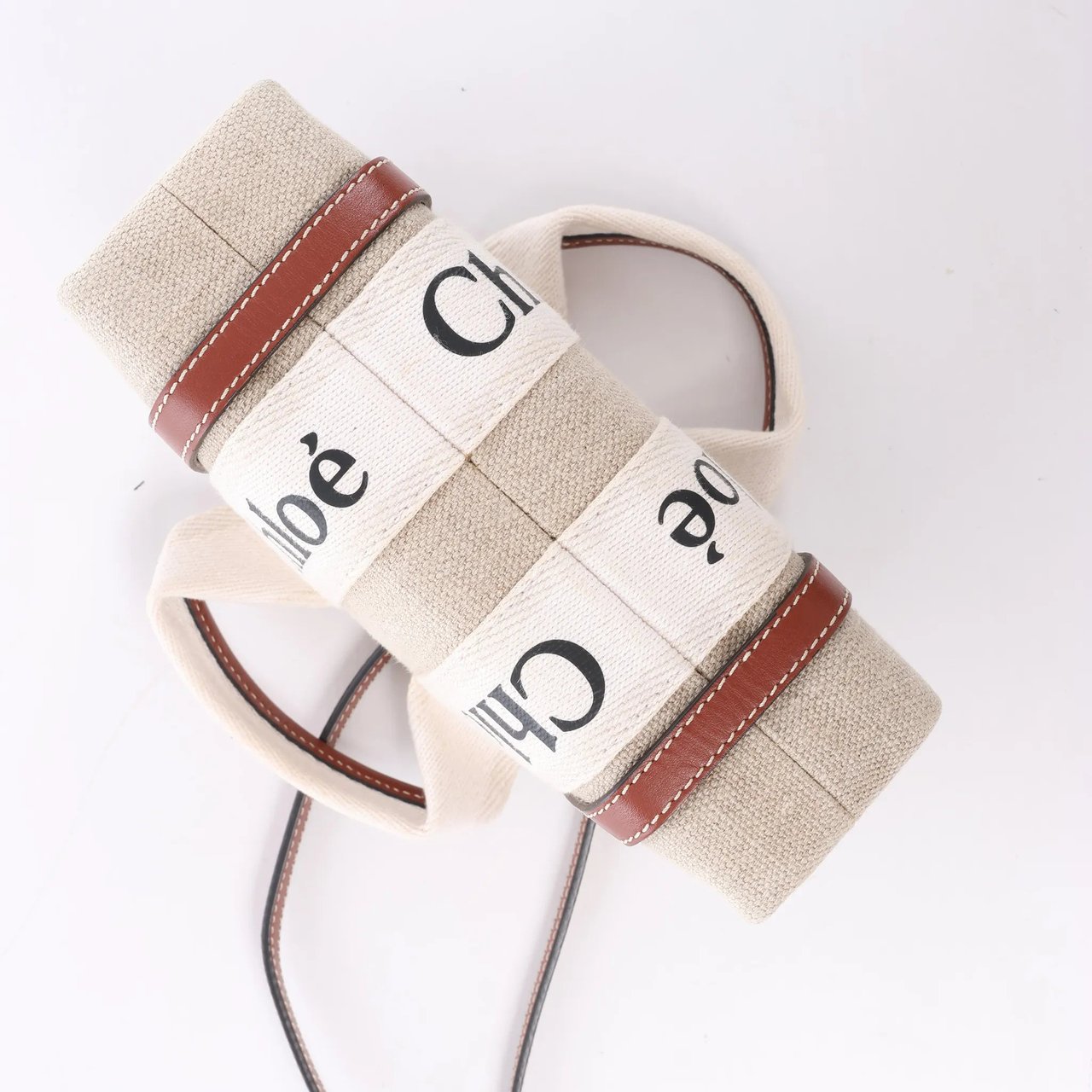 Chloé Woody Nano Canvas & Leather 2Way Handbag in Beige x Brown Divers