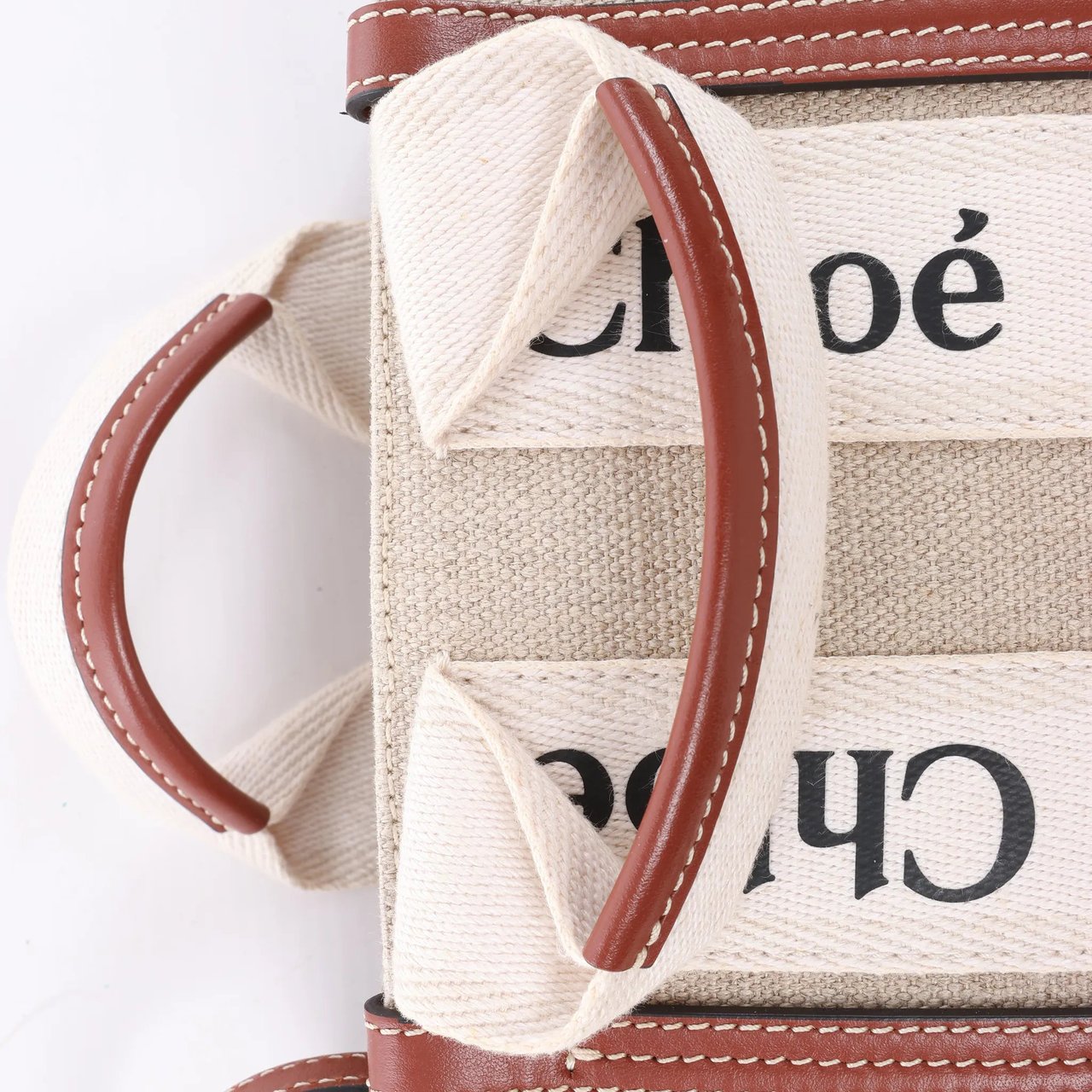 Chloé Woody Nano Canvas & Leather 2Way Handbag in Beige x Brown Divers
