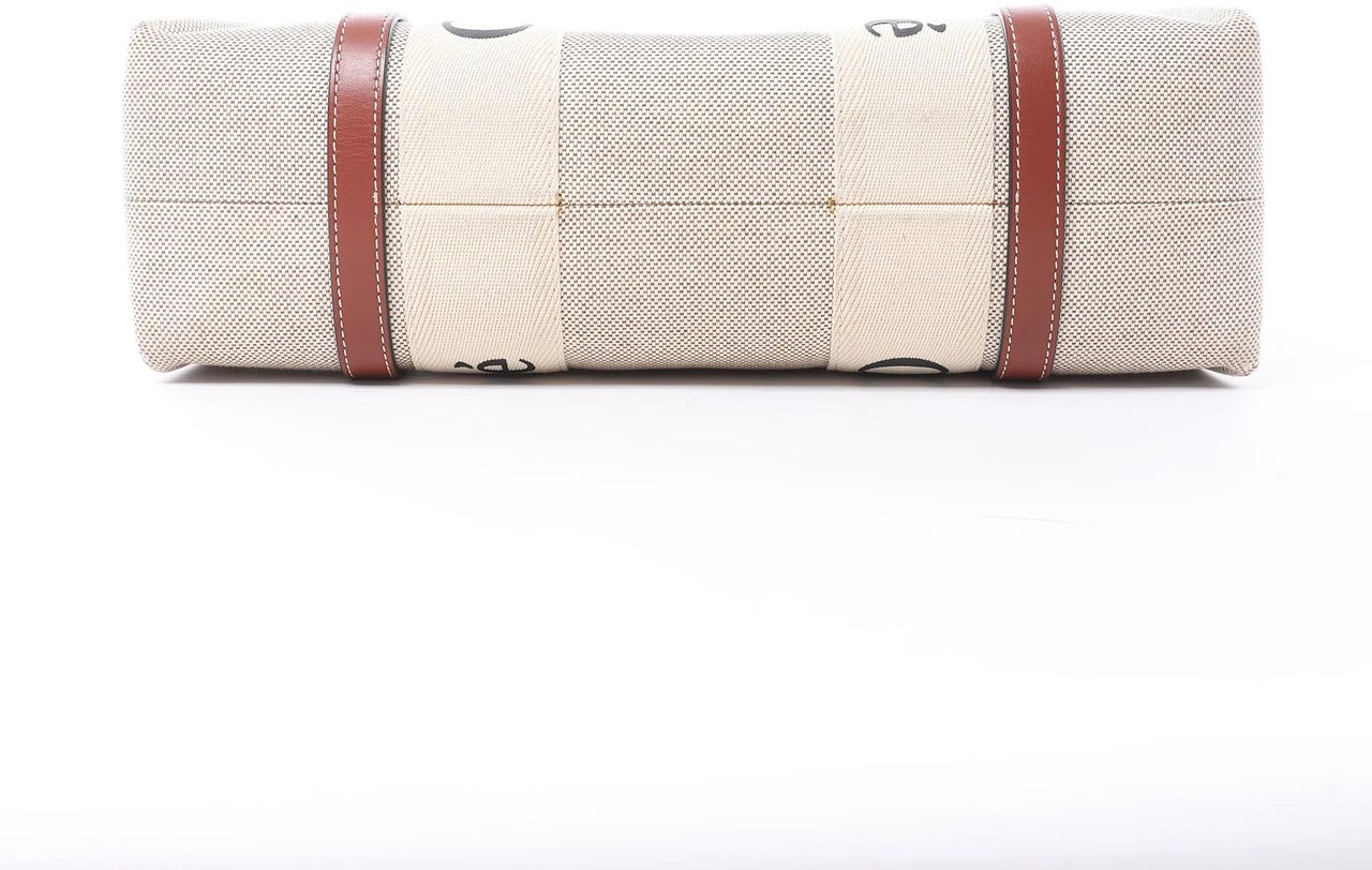 Chloé CHLOE Woody Medium Canvas x Leather Tote Shoulder bag in Beige x Brown Beige