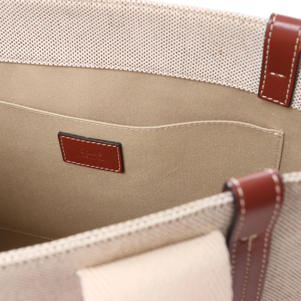 Chloé CHLOE Woody Medium Canvas x Leather Tote Shoulder bag in Beige x Brown Beige
