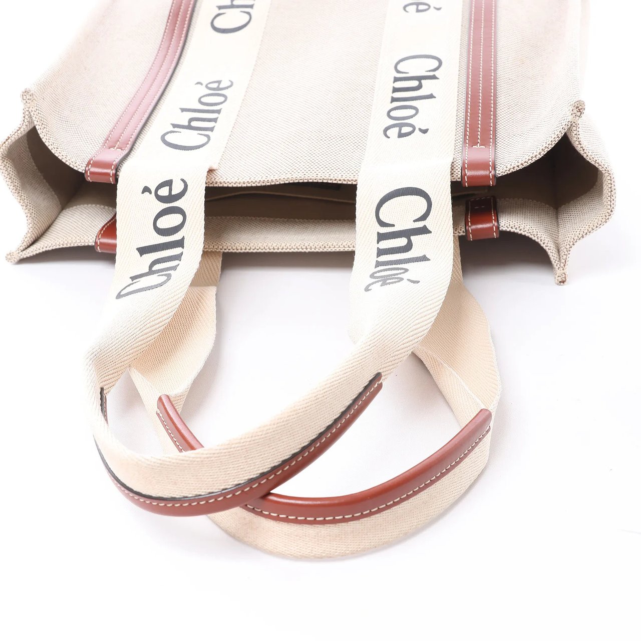 Chloé CHLOE Woody Medium Canvas x Leather Tote Shoulder bag in Beige x Brown Beige