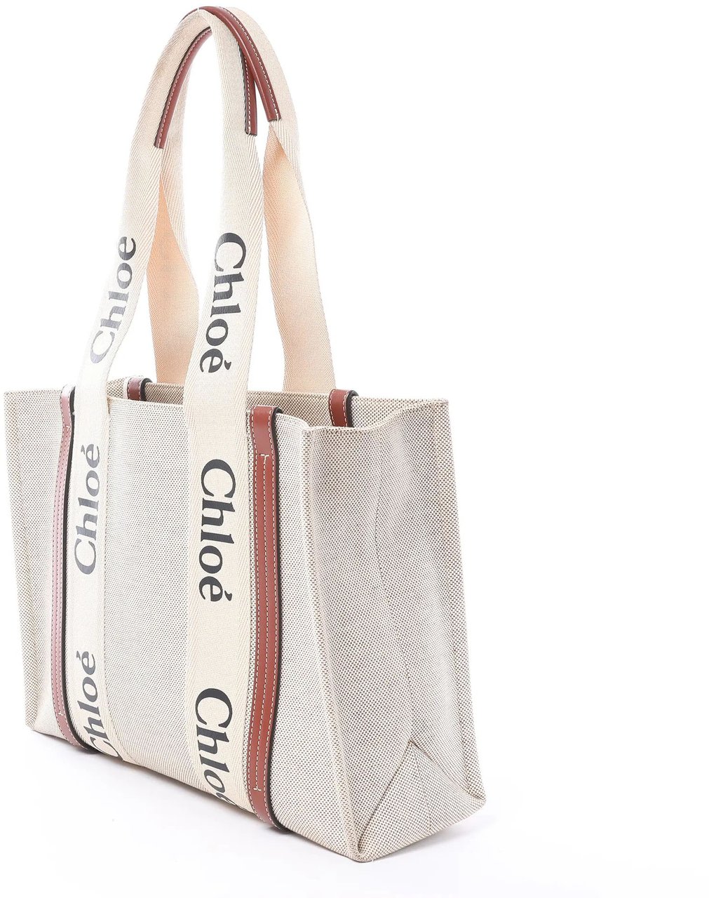 Chloé CHLOE Woody Medium Canvas x Leather Tote Shoulder bag in Beige x Brown Beige