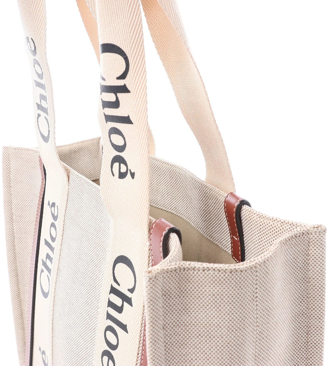 Chloé CHLOE Woody Medium Canvas x Leather Tote Shoulder bag in Beige x Brown Beige