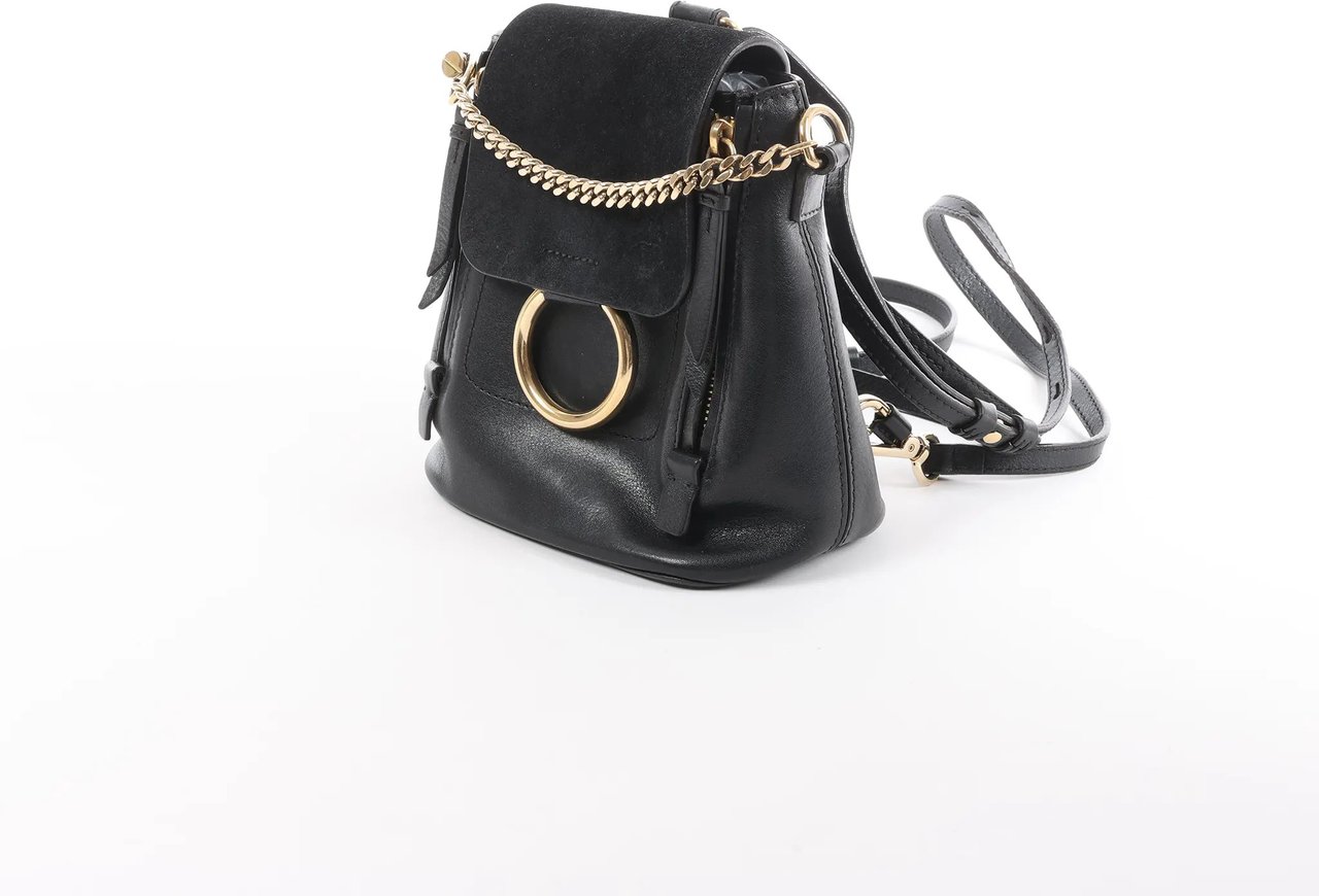 Chloé Chloe Faye Leather x Suede Backpack in Black Zwart