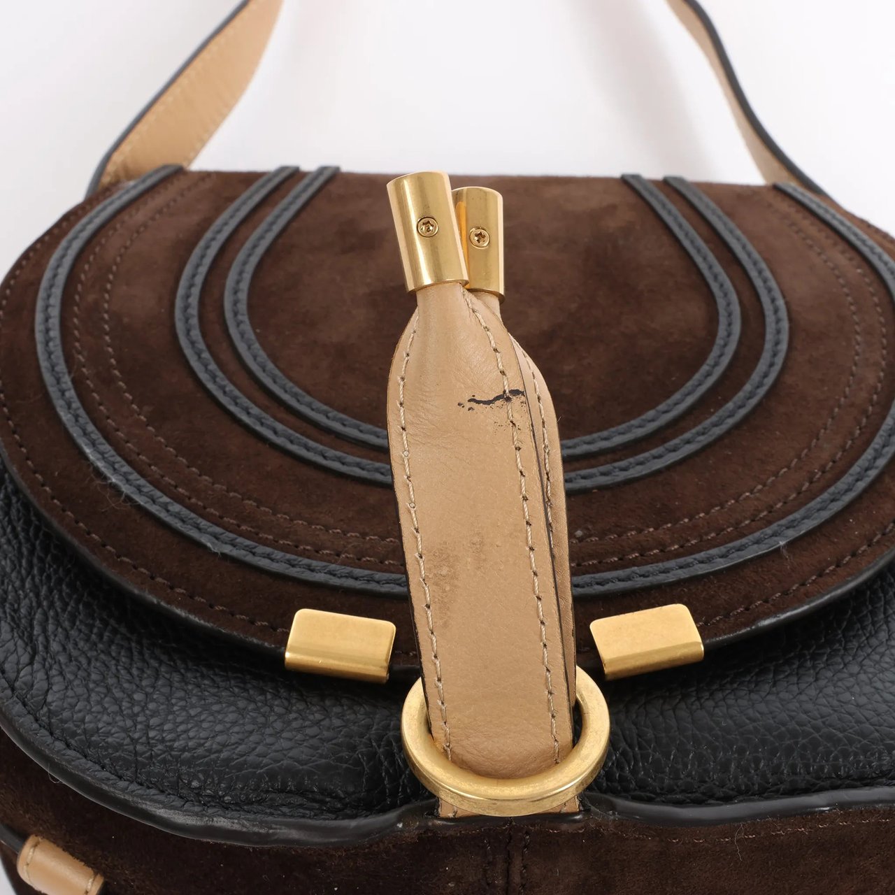 Chloé Chloe Marcie Mini Suede x Leather Crossbody Bag in Brown Bruin