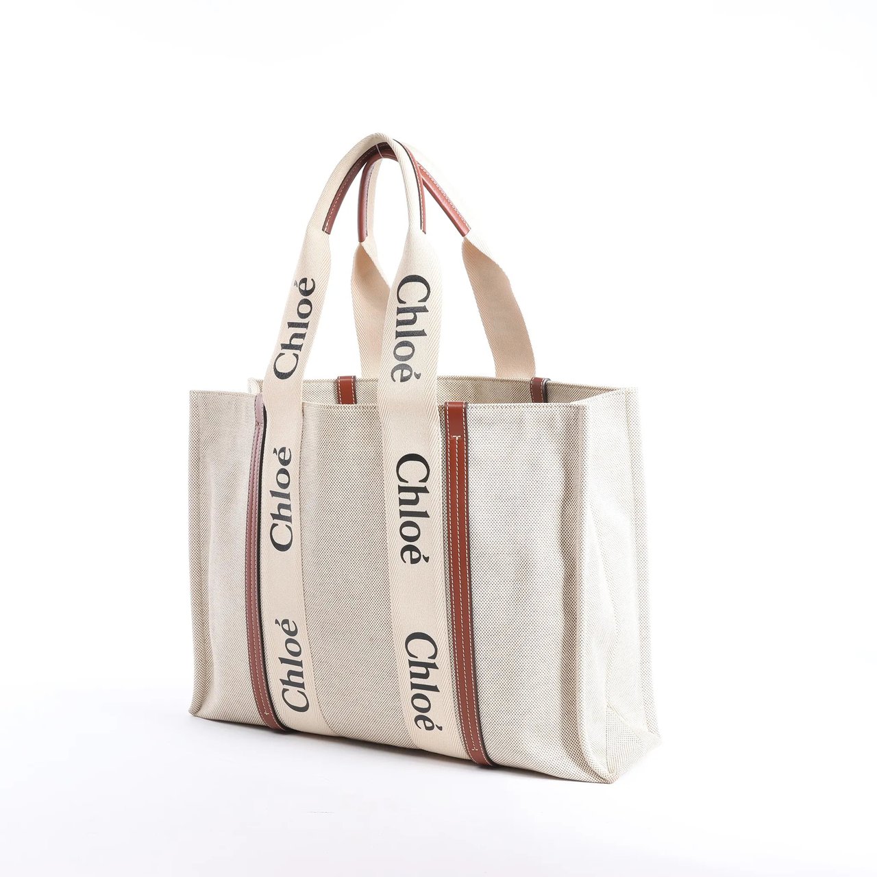 Chloé CHLOE Woody Large Canvas & Leather Tote Shoulder bag in Beige x Brown Divers
