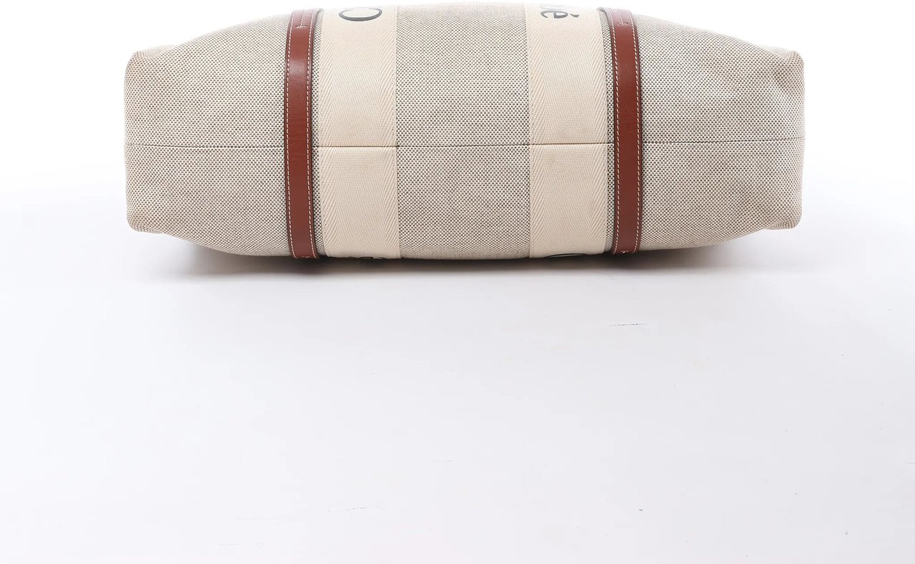 Chloé CHLOE Woody Large Canvas & Leather Tote Shoulder bag in Beige x Brown Divers
