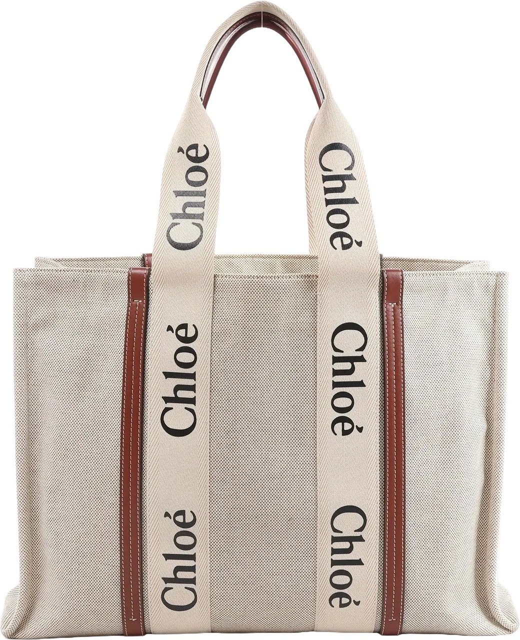 Chloé CHLOE Woody Large Canvas & Leather Tote Shoulder bag in Beige x Brown Divers