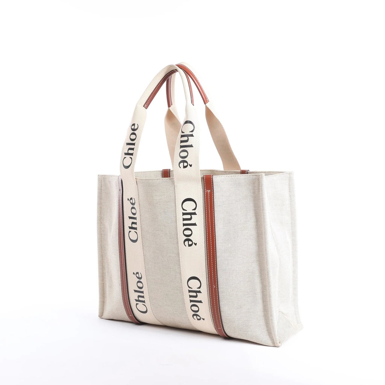 Chloé CHLOE Woody Large Canvas & Leather Tote Shoulder bag in Beige x Brown Divers