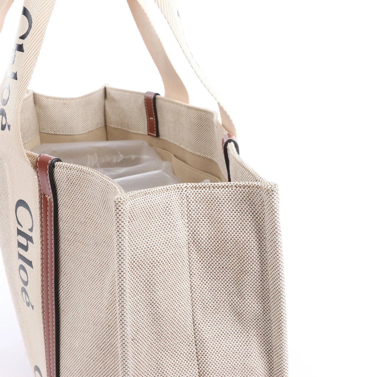 Chloé CHLOE Woody Large Canvas & Leather Tote Shoulder bag in Beige x Brown Divers