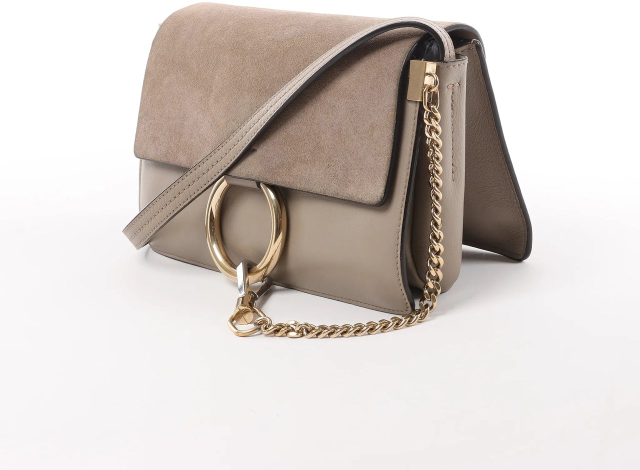 Chloé Chloe Faye Suede x Leather Crossbody bag in Beige Beige