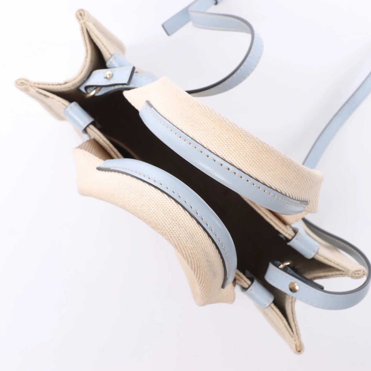 Chloé Woody Small Canvas & Leather 2Way Handbag in Beige x Blue Beige