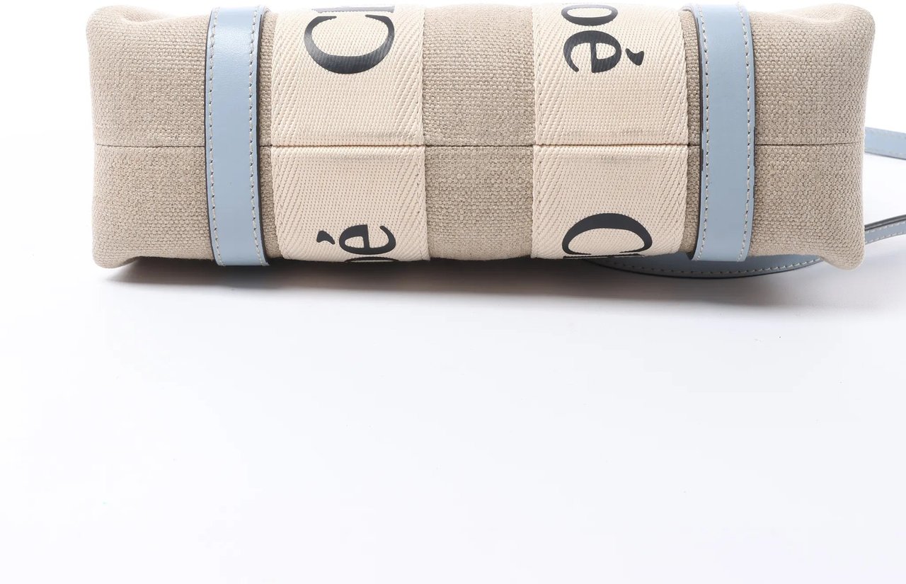 Chloé Woody Small Canvas & Leather 2Way Handbag in Beige x Blue Beige