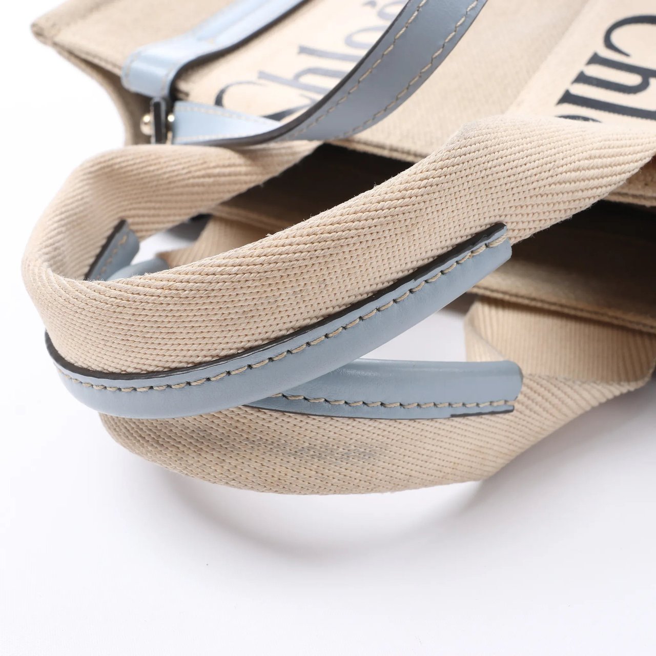 Chloé Woody Small Canvas & Leather 2Way Handbag in Beige x Blue Beige