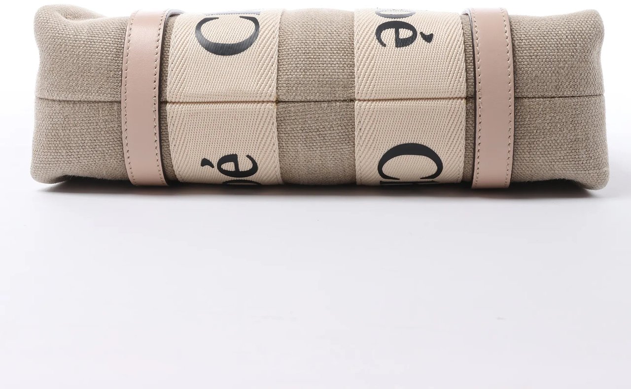 Chloé Woody Small Canvas & Leather 2Way Handbag in Beige x Pink Beige