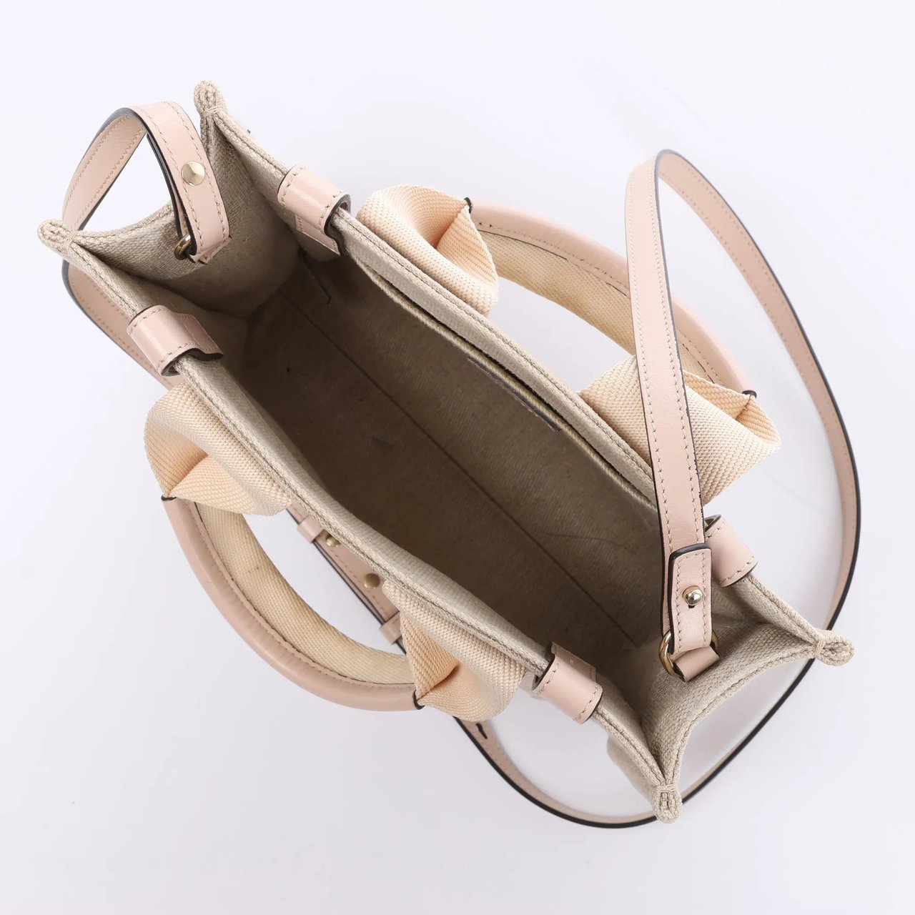 Chloé Woody Small Canvas & Leather 2Way Handbag in Beige x Pink Beige