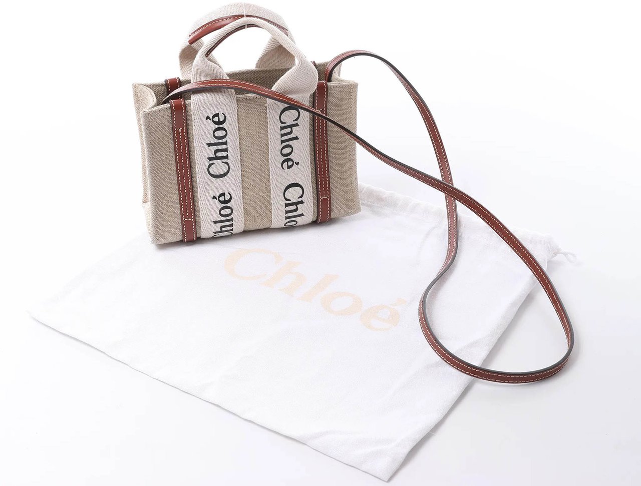 Chloé Woody Mini Canvas & Leather 2Way Handbag in Beige x Brown Divers