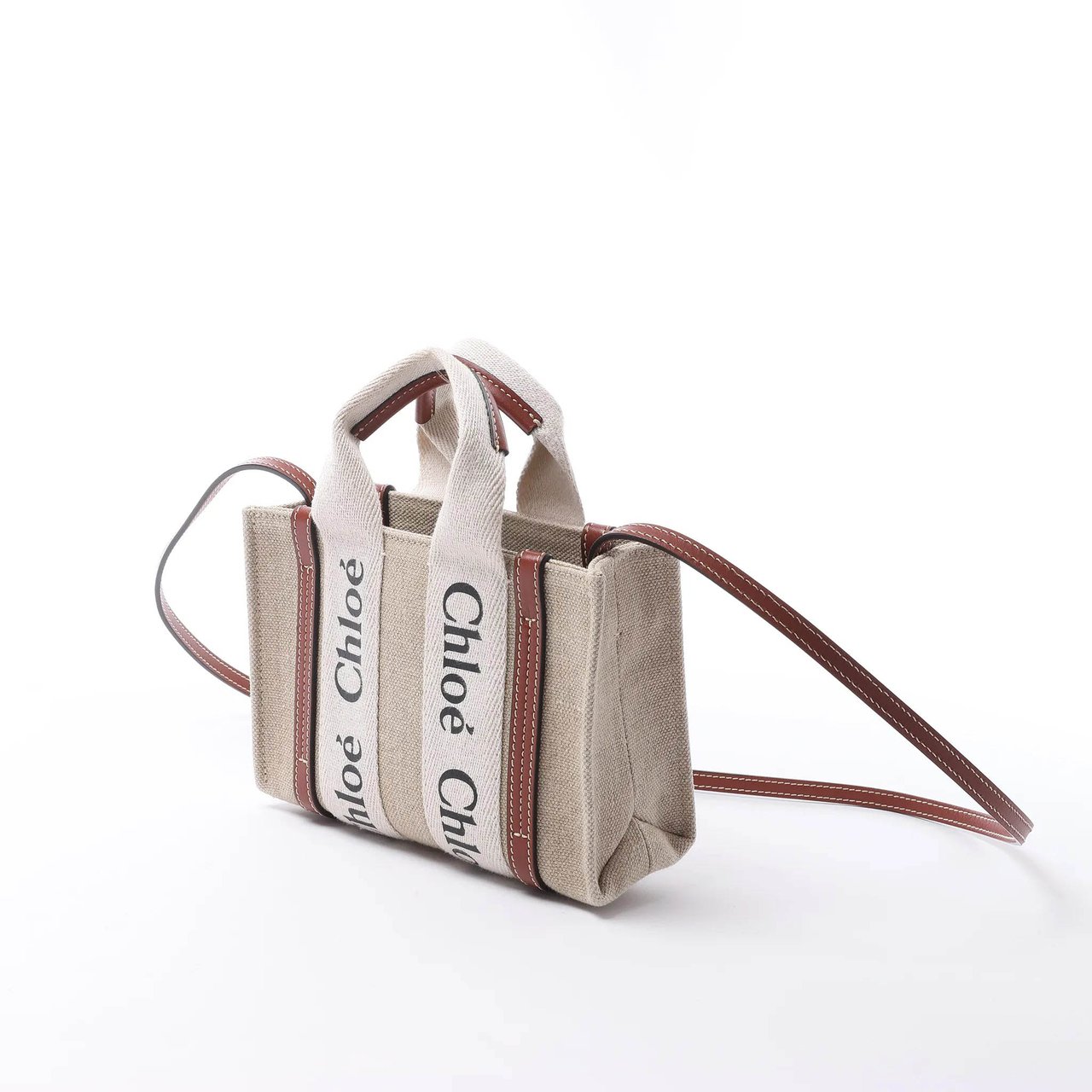 Chloé Woody Mini Canvas & Leather 2Way Handbag in Beige x Brown Divers