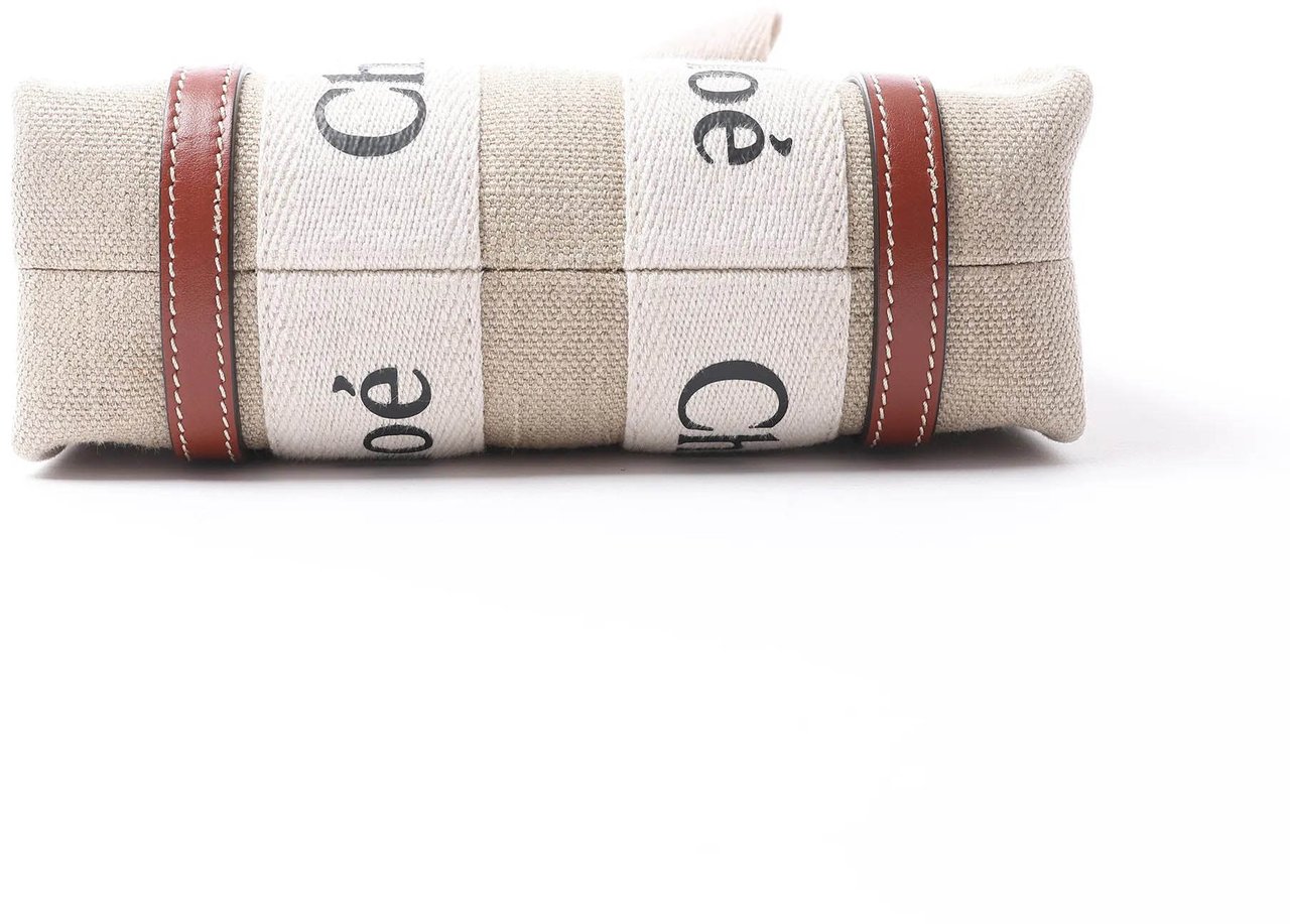 Chloé Woody Mini Canvas & Leather 2Way Handbag in Beige x Brown Divers