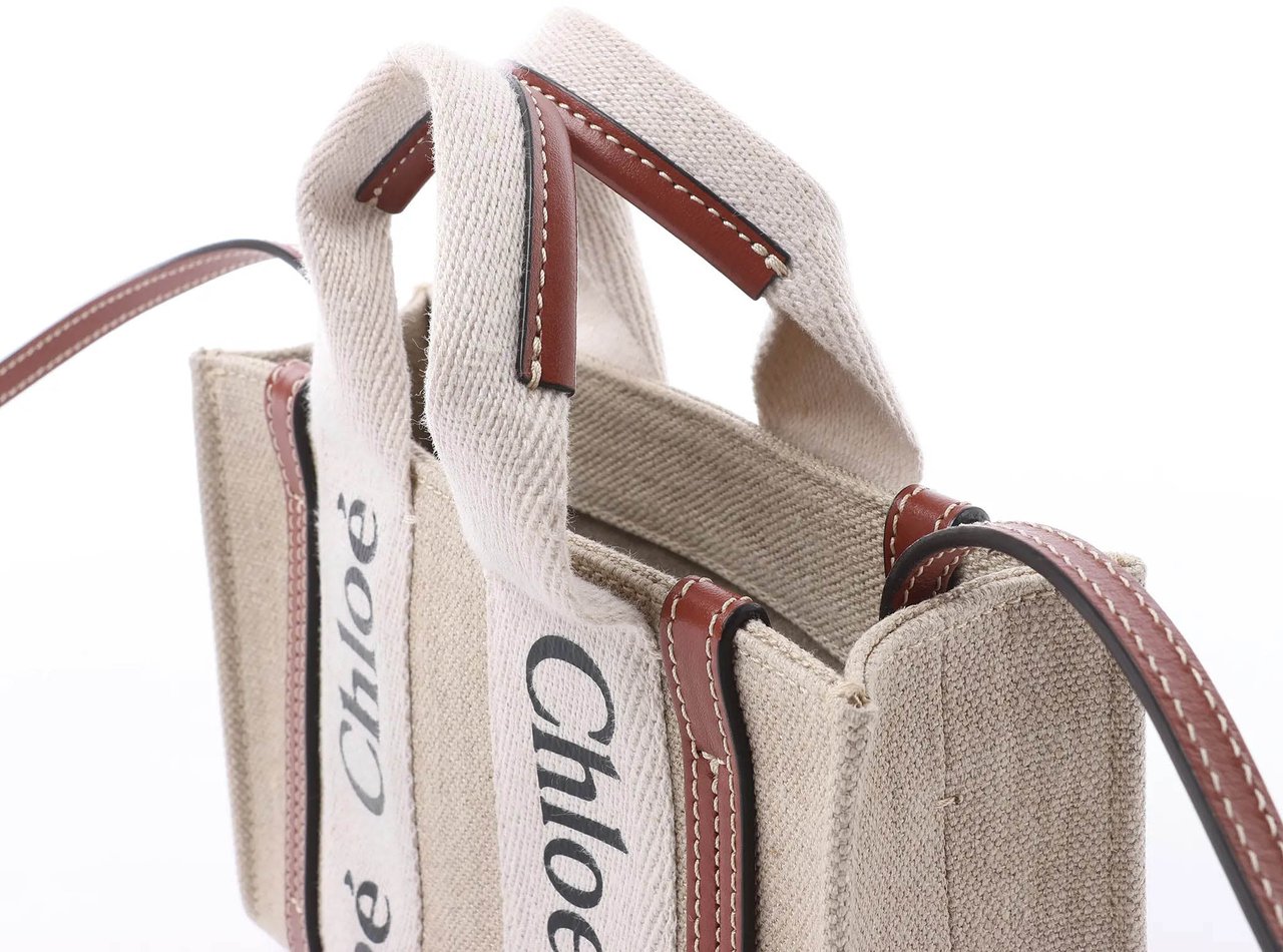 Chloé Woody Mini Canvas & Leather 2Way Handbag in Beige x Brown Divers